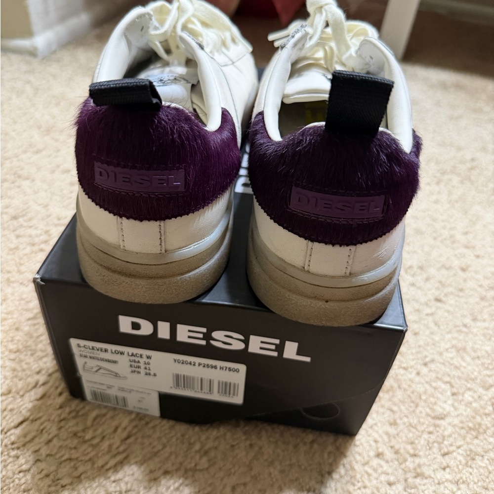 Diesel Women’s Sneakers S-Clever Low Lace  Dewberry  Shoes 10 41 Purple Fur Trim
